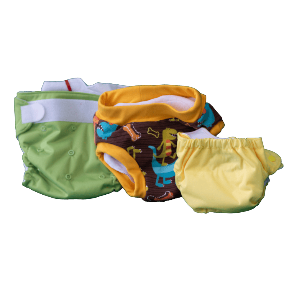 Soft, reusable cloth diapers with adjustable snaps, sewn by American Stitchco, Inc. for Eco-friendly baby care.